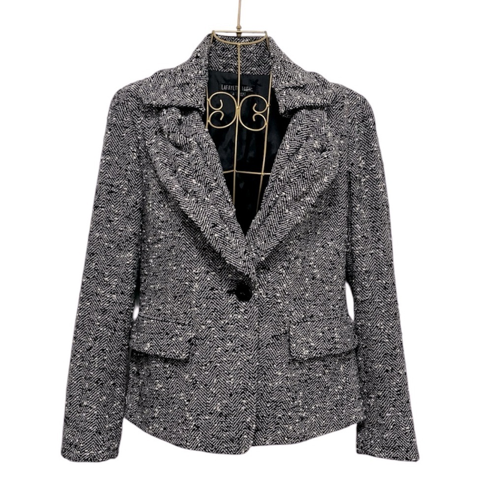 Lafayette 148 Wool Tweed Bouclé Knit Blazer - Size 4 - Y2K Style - Black & White